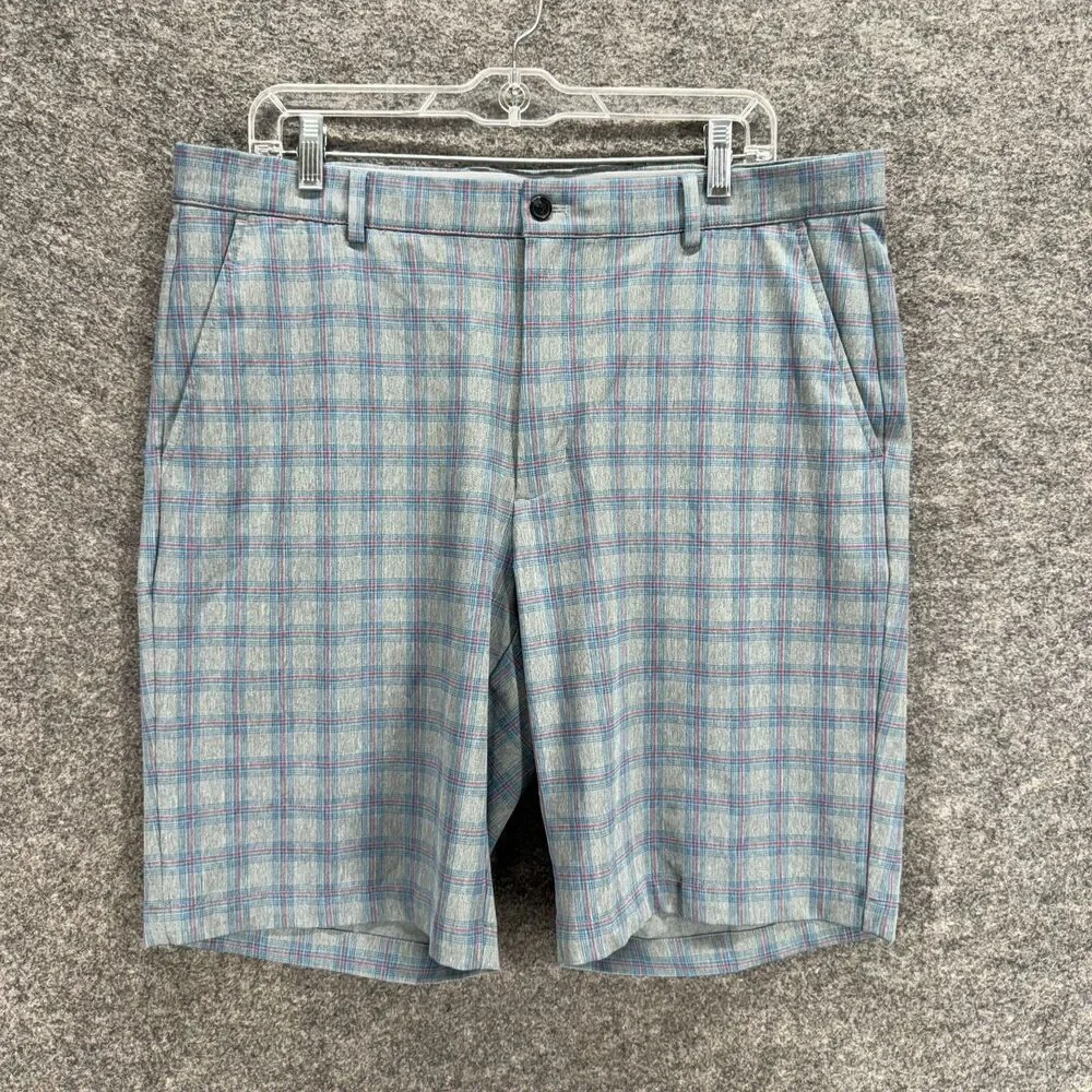 Greg Norman Shorts Men 36 Gray Plaid Mid Rise Bermuda Flat Front Pockets Regular